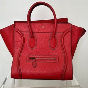 Red Celine Luggage Bag Grainy Leather Mini
